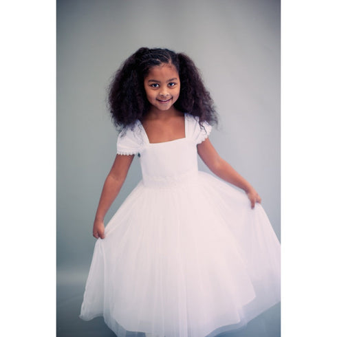 Kids Dream Little Girls Ivory Satin Mesh Beadwork Flower Girl Dress 2-6 - SophiasStyle.com